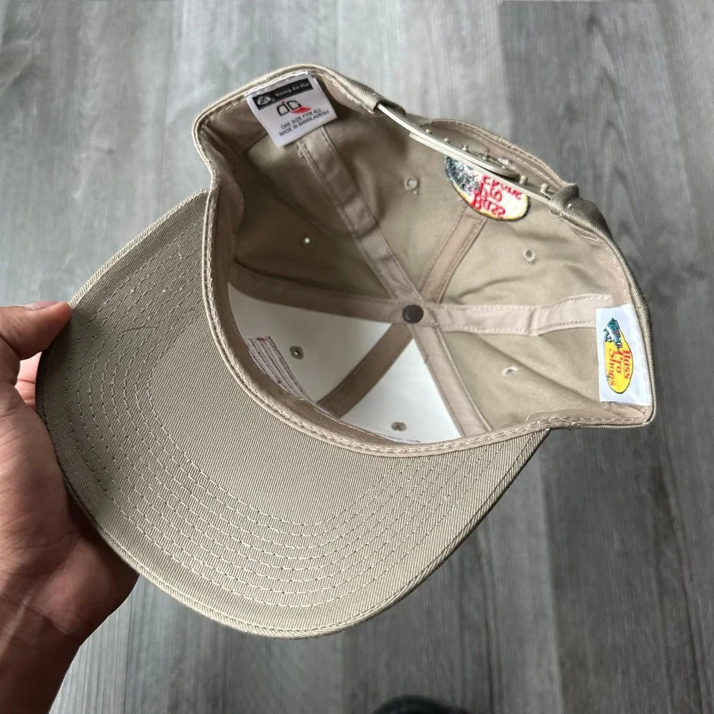 Bass Pro Shops Flag Fish American Flag Khaki Hat Cap One Size
